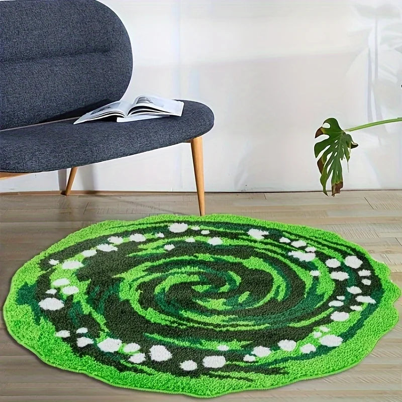 Y2K Green Swirl Portal Rug – Round Plush Galaxy Rug, photo 2