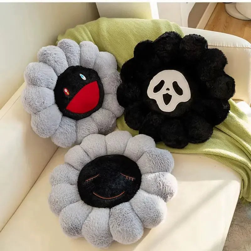 Y2K Dark Flower Pillow – Gothic Petal Plush Cushion, photo 2