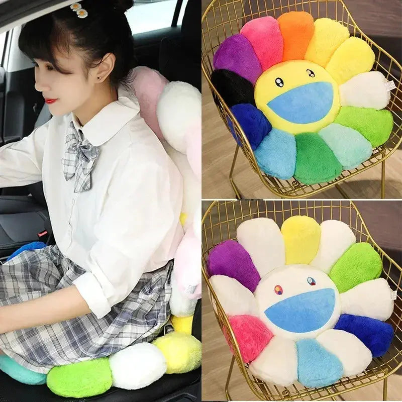 Y2K Rainbow Flower Pillow – Smiley Sunflower Plush Cushion, photo 6