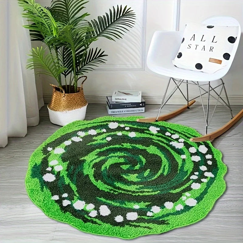 Y2K Green Swirl Portal Rug – Round Plush Galaxy Rug