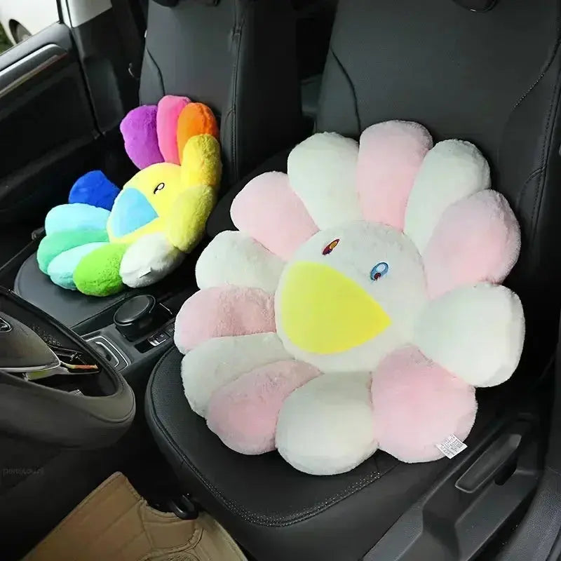 Y2K Rainbow Flower Pillow – Smiley Sunflower Plush Cushion, photo 3