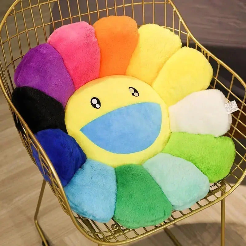 Y2K Rainbow Flower Pillow – Smiley Sunflower Plush Cushion, photo 7