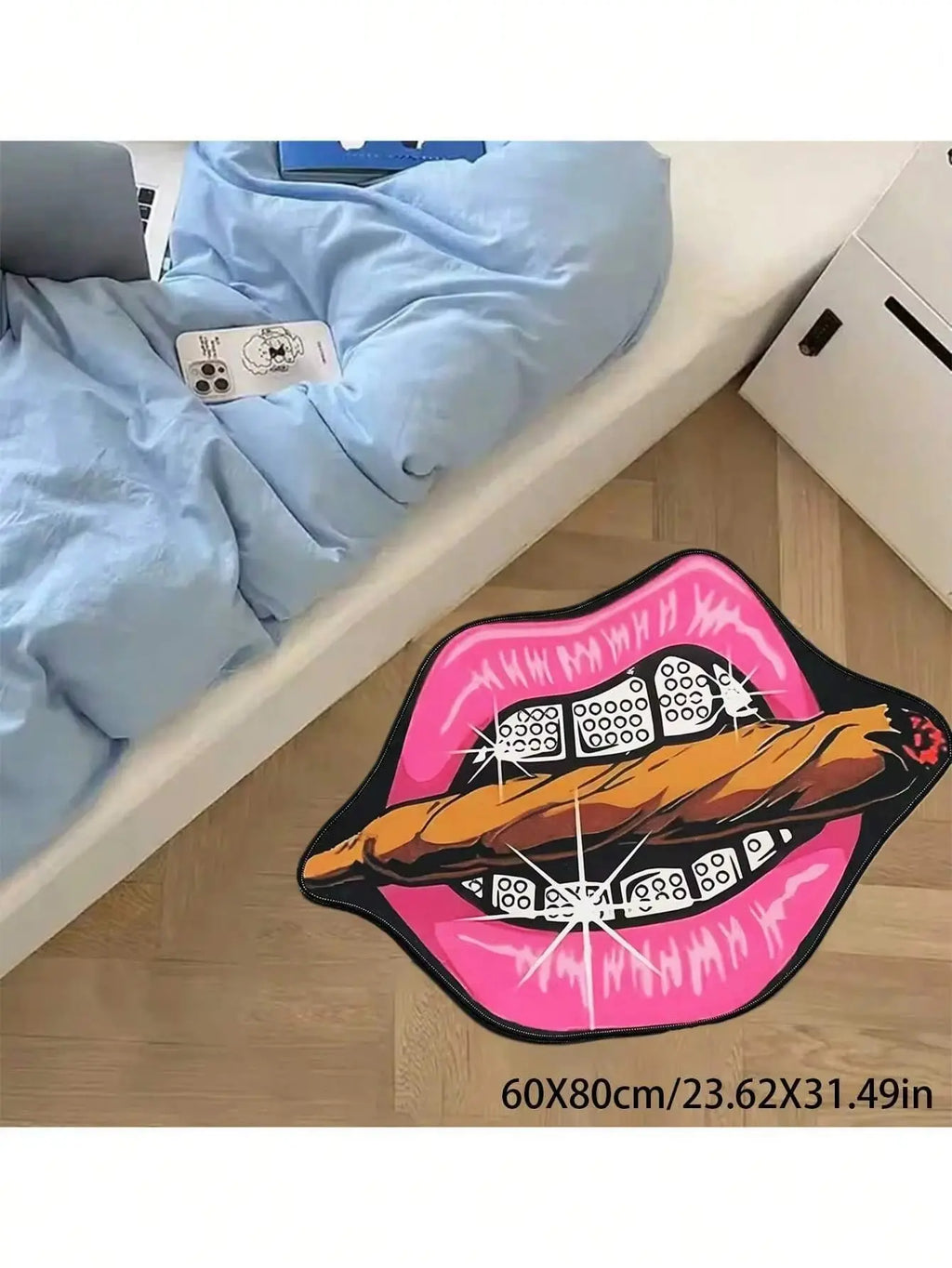 Y2K Lip Rug – Pink Lips Shaped Bedroom Rug, photo 3
