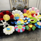 Y2K Rainbow Flower Pillow – Smiley Sunflower Plush Cushion