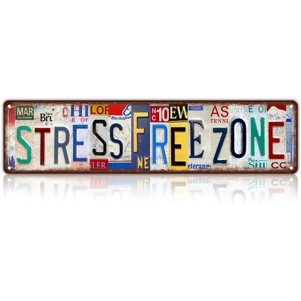 Y2K Stress Free Zone Sign – Vintage Metal Tin Wall Decor