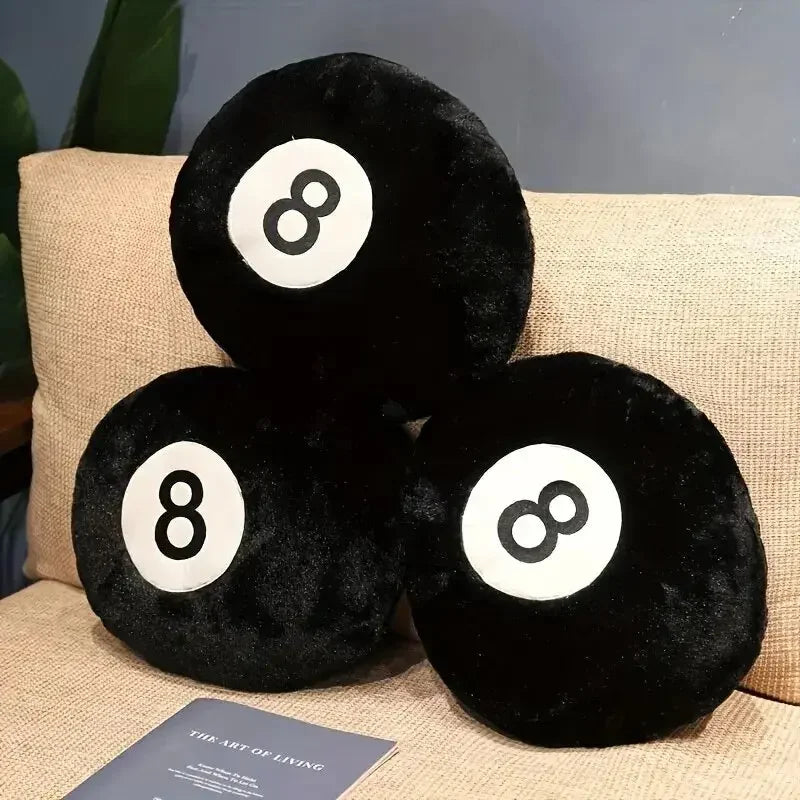 Y2K 8 Ball Pillow – Black Billiard Ball Plush Cushion, photo 2