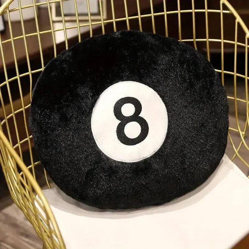 Y2K 8 Ball Pillow – Black Billiard Ball Plush Cushion