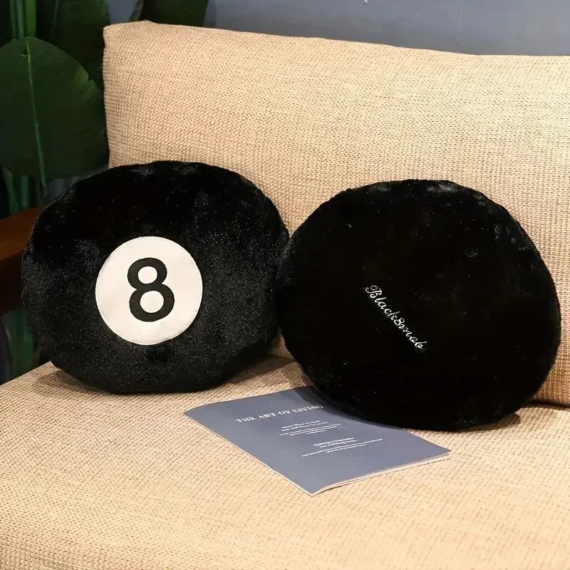 Y2K 8 Ball Pillow – Black Billiard Ball Plush Cushion, photo 6
