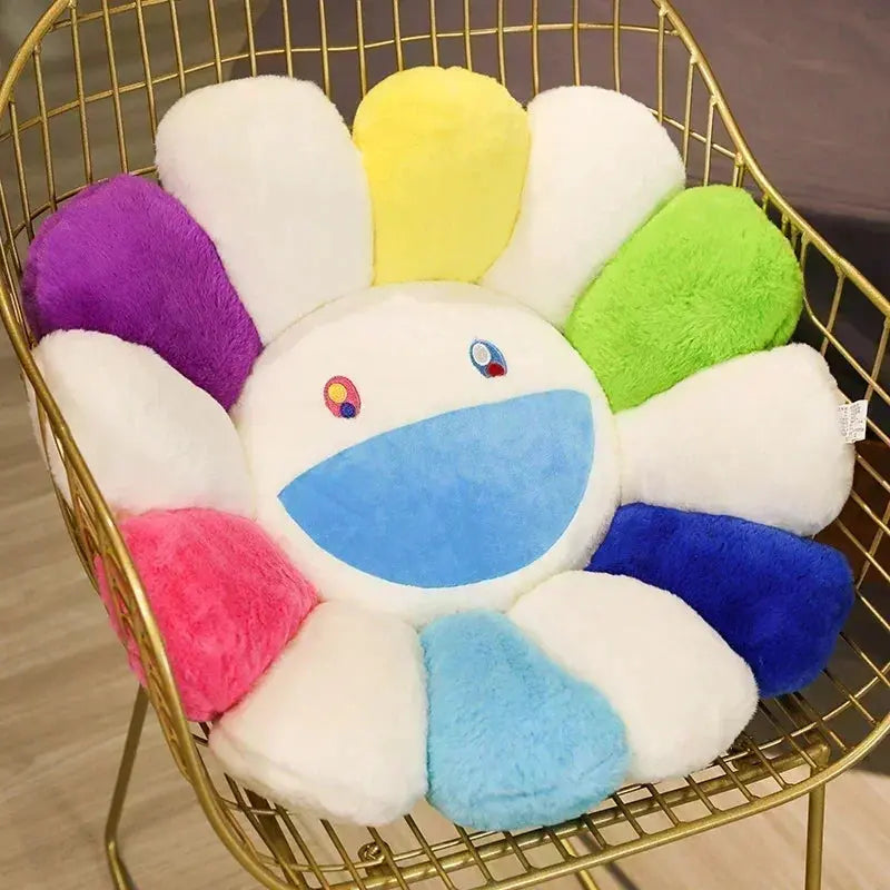 Y2K Rainbow Flower Pillow – Smiley Sunflower Plush Cushion, photo 8