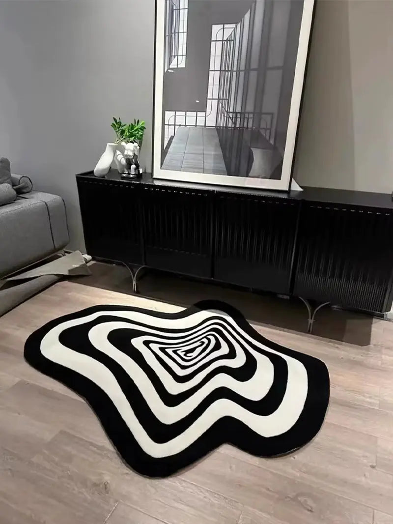 Y2K Mesmerize Rug – Black and White Optical Illusion Rug, photo 3