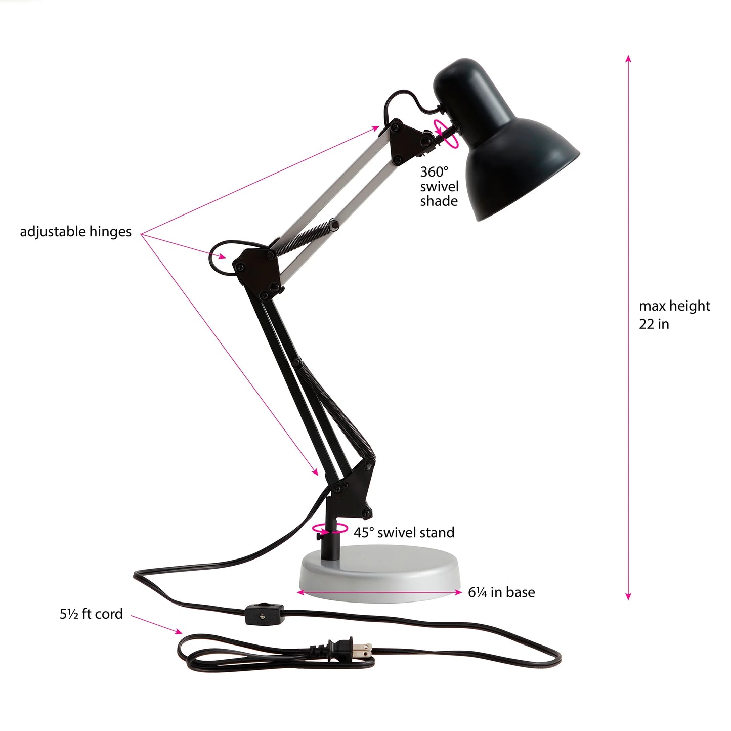 20" Modern Architect Desk Lamp, Metal, Black and Gray Colorblock