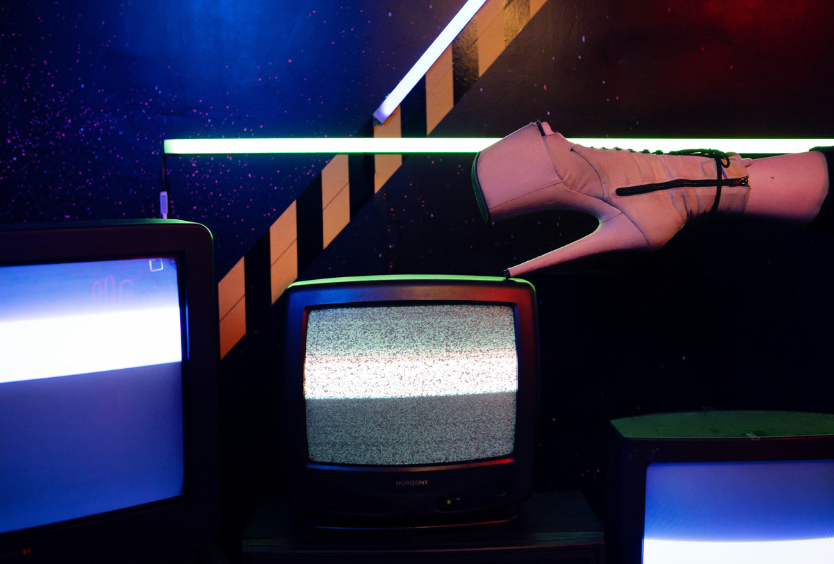 Retro futuristic Y2K aesthetic with neon lights