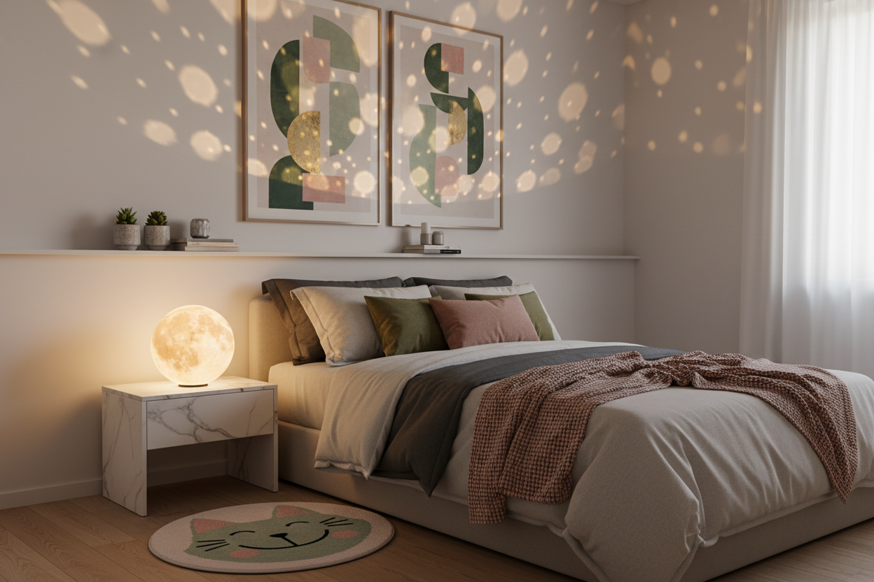 Refined Creative Bedroom with Moon Lamp