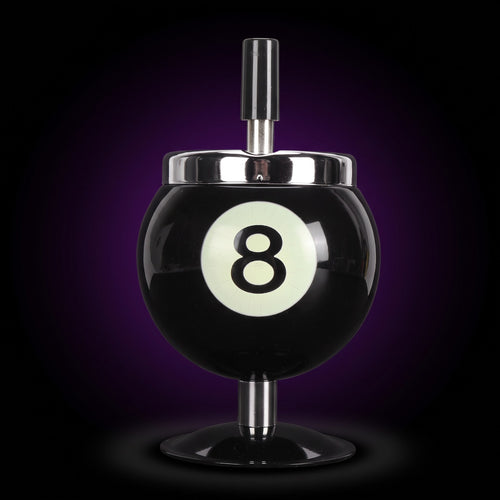 Y2K 8 Ball Ashtray with Lid – studio product shot on dark background with purple glow