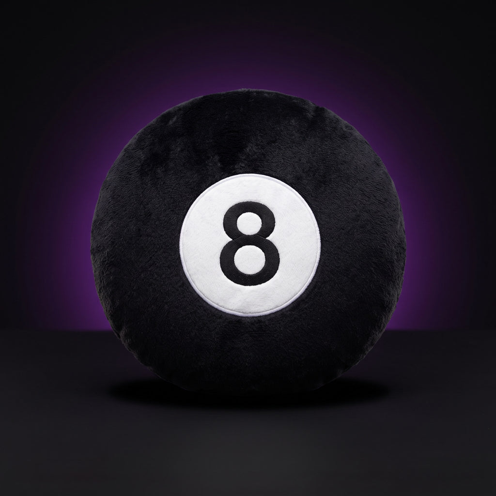 Y2K 8 Ball Pillow – studio product shot on dark background with purple glow