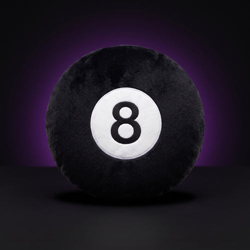 Y2K 8 Ball Pillow – studio product shot on dark background with purple glow