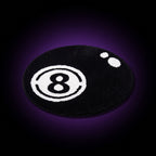 Y2K 8 Ball Rug – studio product shot on dark background with purple glow