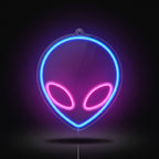 Y2K Alien Neon Sign – studio product shot on dark background with purple glow