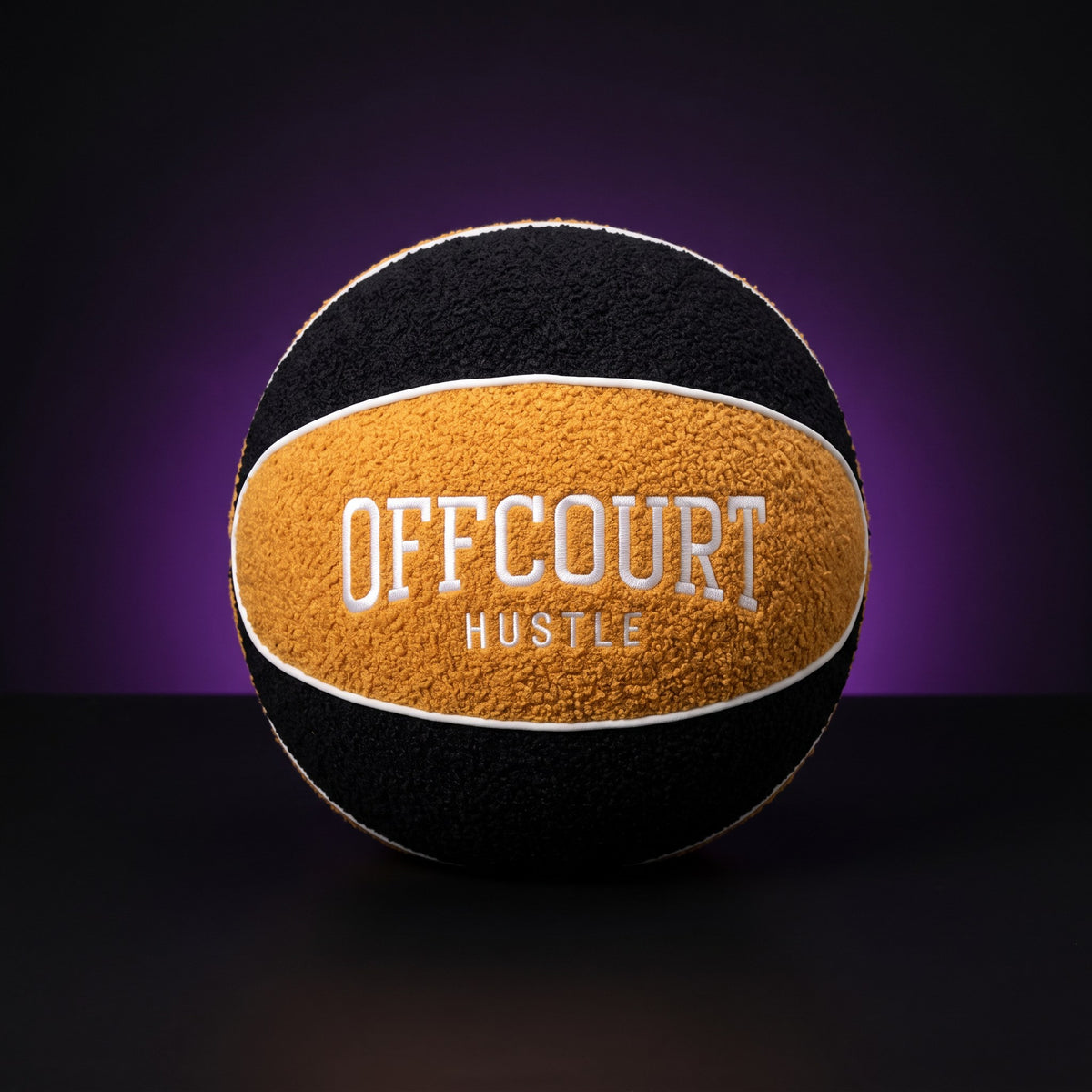 Y2K Basketball Pillow – studio product shot on dark background with purple glow