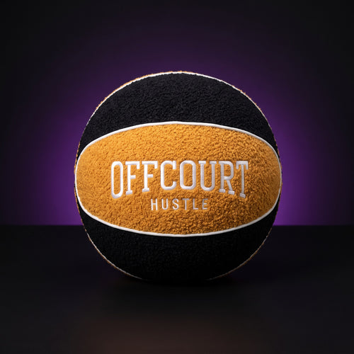 Y2K Basketball Pillow – studio product shot on dark background with purple glow