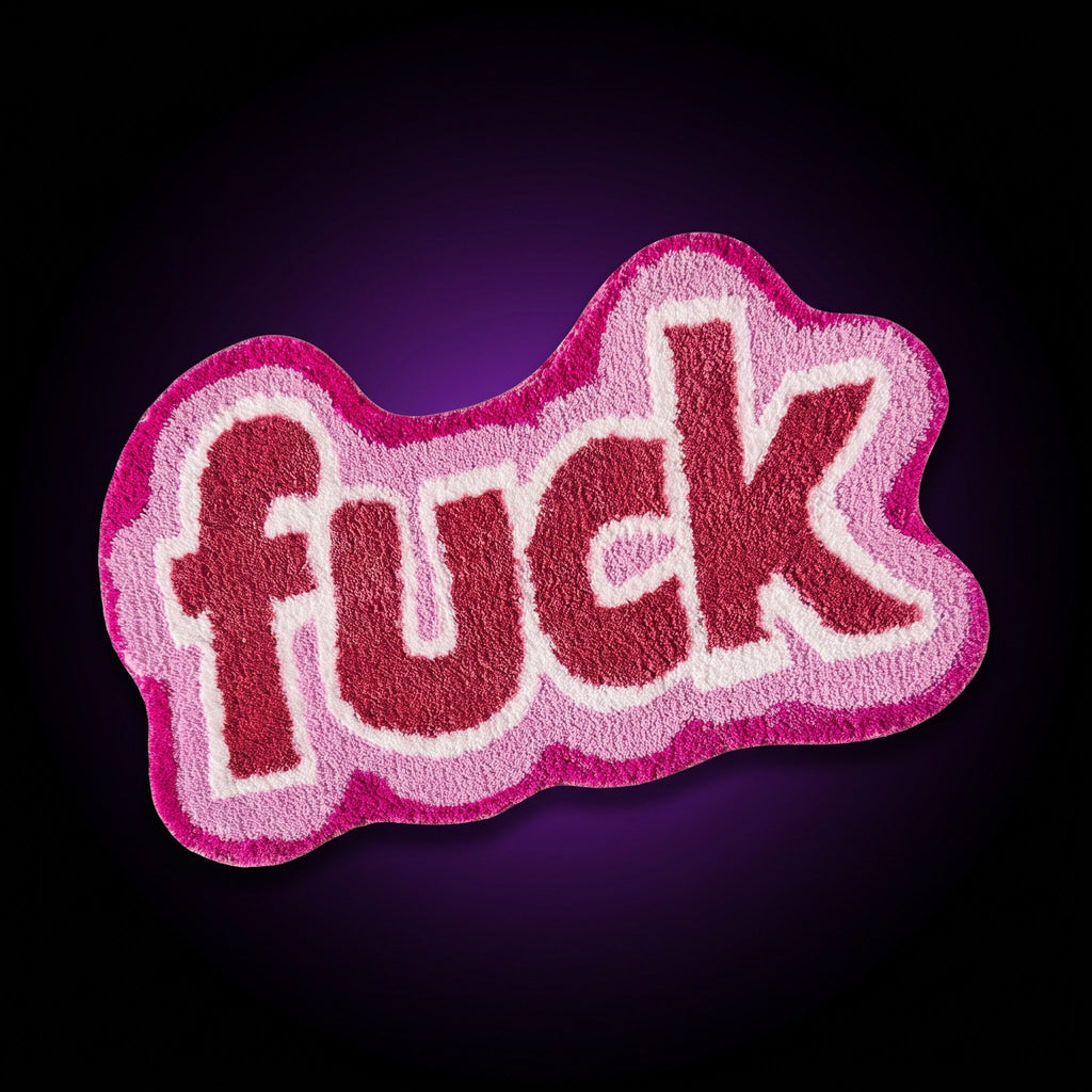 Y2K Funny Shaggy Rug – studio product shot on dark background with purple glow