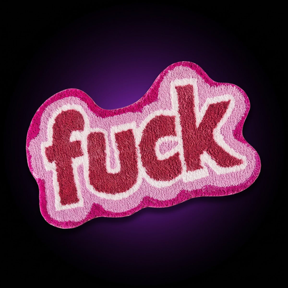 Y2K Funny Shaggy Rug – studio product shot on dark background with purple glow