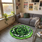 Y2K Green Swirl Portal Rug styled in a lived-in Y2K room
