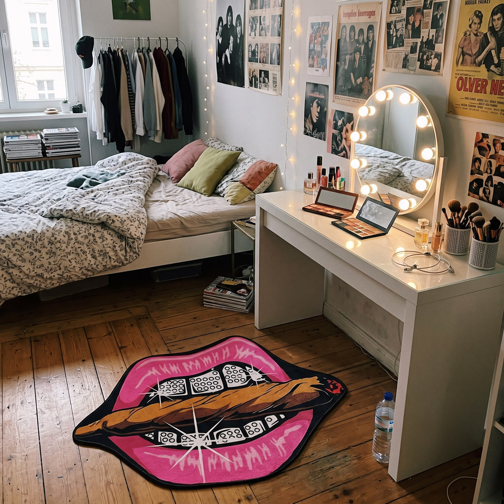 Y2K Lip Rug styled in a lived-in Y2K room