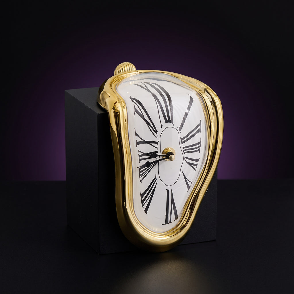 Y2K Melting Clock – studio product shot on dark background with purple glow