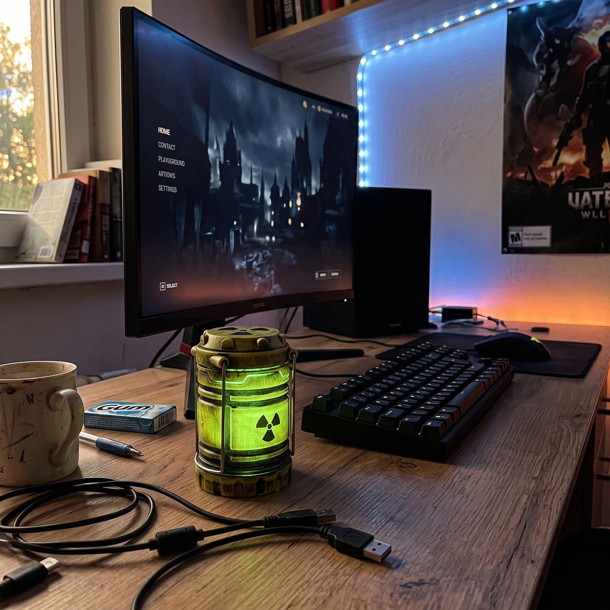 Y2K Nuclear Reactor Lamp styled in a lived-in Y2K room