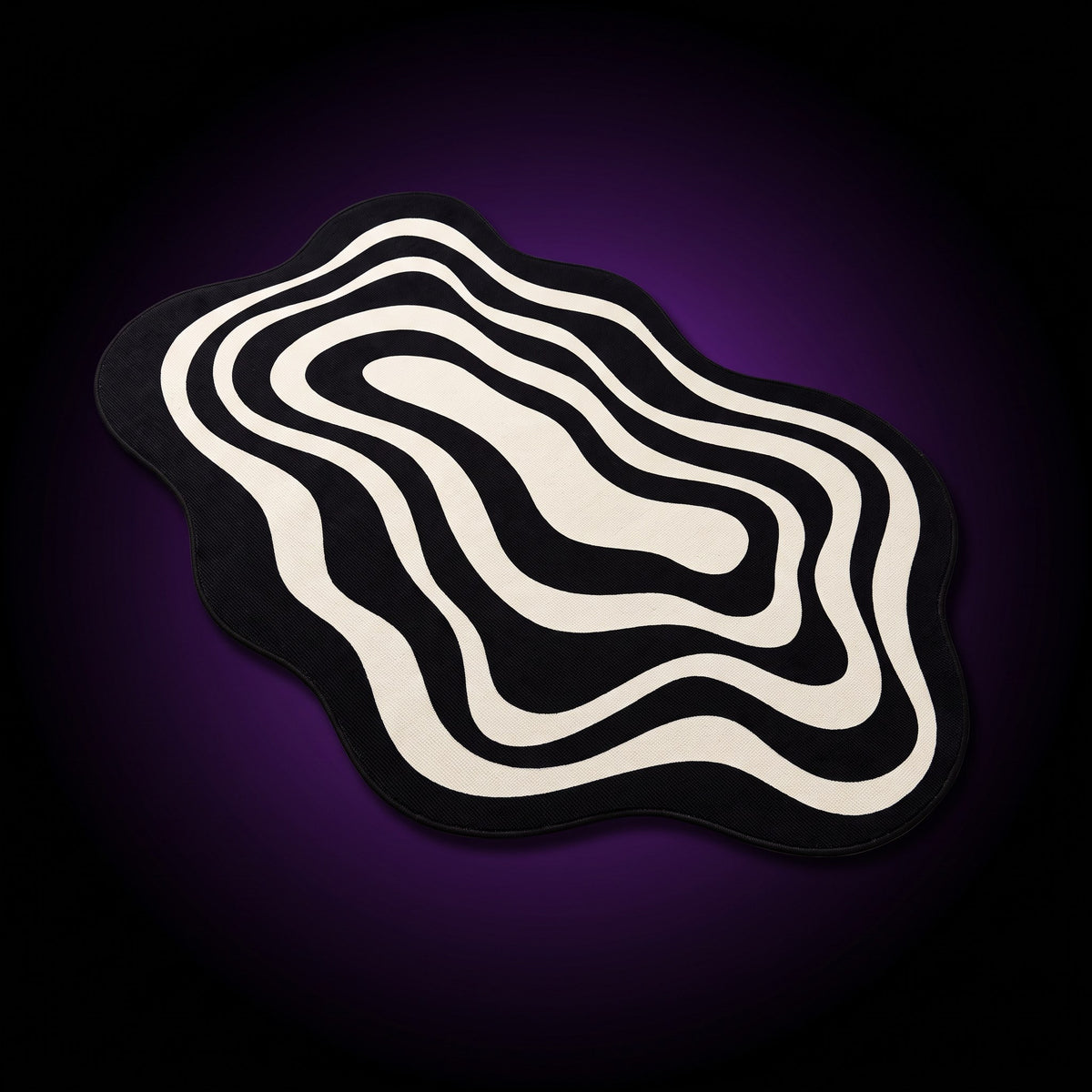 Y2K Mesmerize Optical Illusion Rug – studio product shot on dark background with purple glow