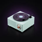 Y2K Record Player Bluetooth Speaker – studio product shot on dark background with purple glow