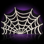 Y2K Spider Web Rug – studio product shot on dark background with purple glow
