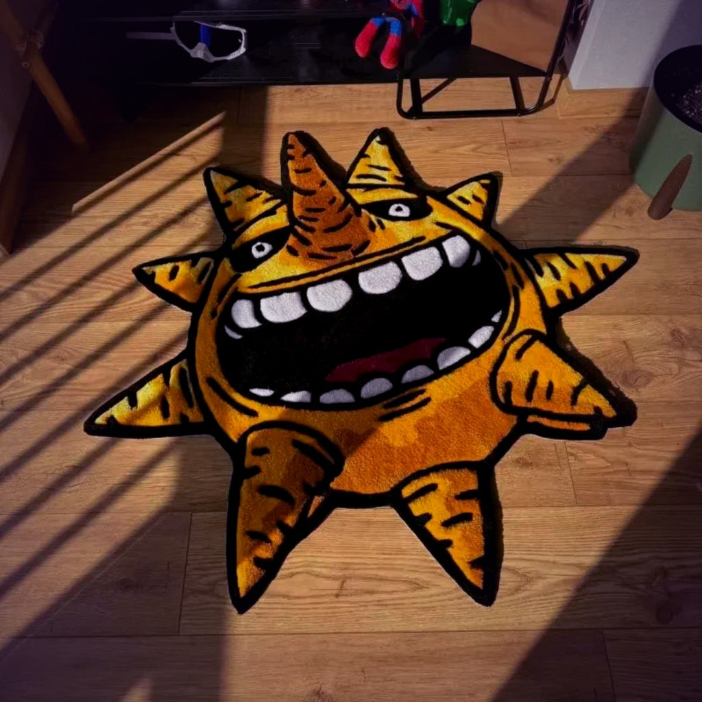 Y2K Sun and Moon Rug in a lived-in room