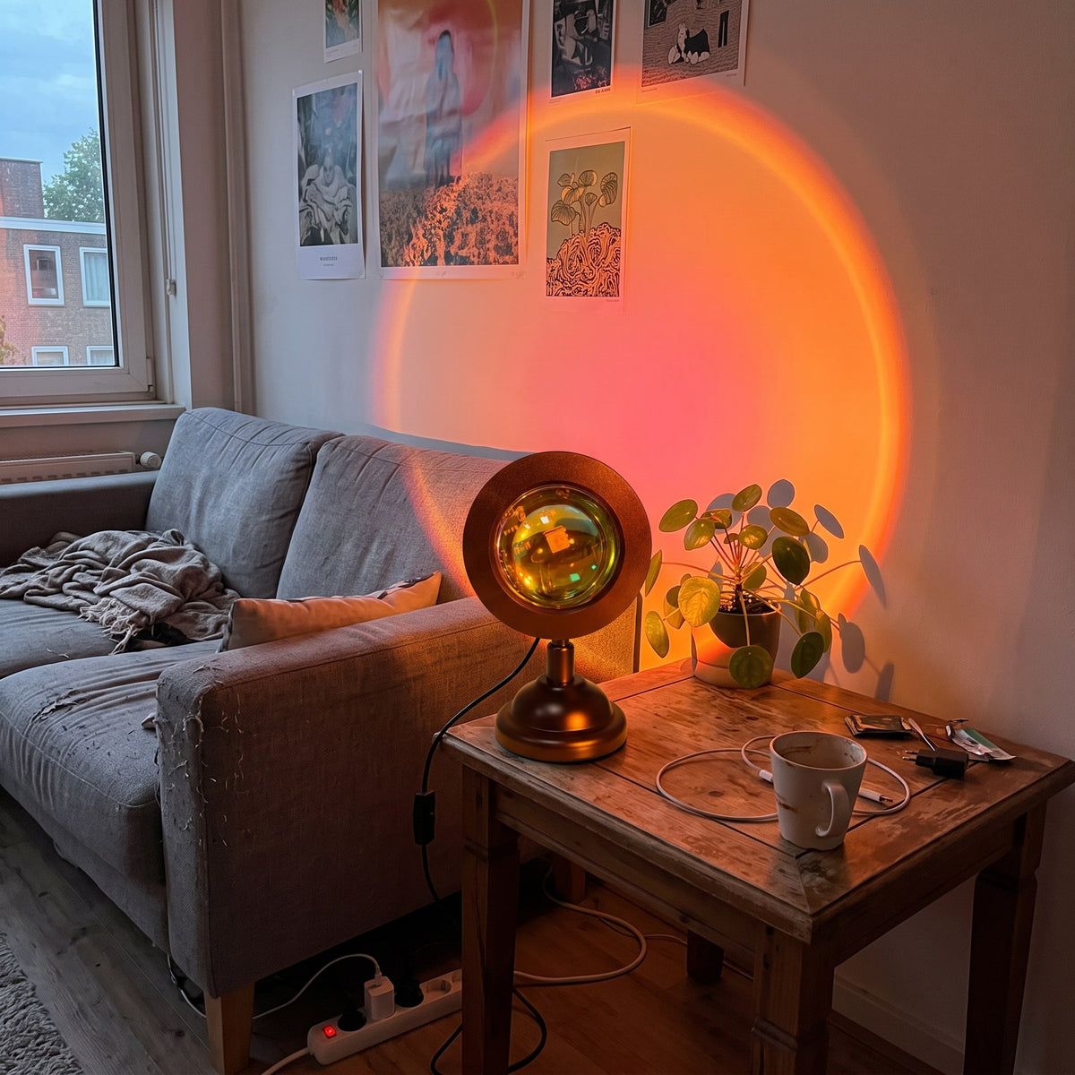 Y2K Sunset Lamp styled in a lived-in Y2K room
