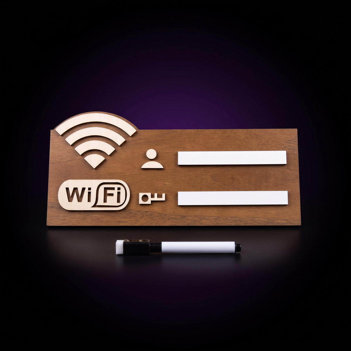 Y2K WiFi Password Sign – studio product shot on dark background with purple glow