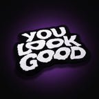 Y2K You Look Good Rug – studio product shot on dark background with purple glow